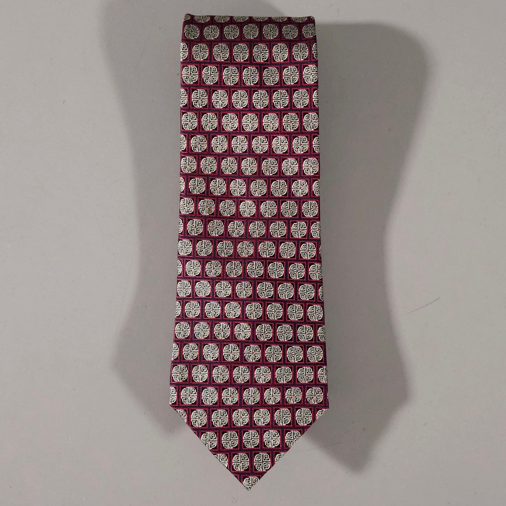 Patrick Francis Tie Mens OS Red Blue Celtic Knot Geometric Pure Silk Ireland